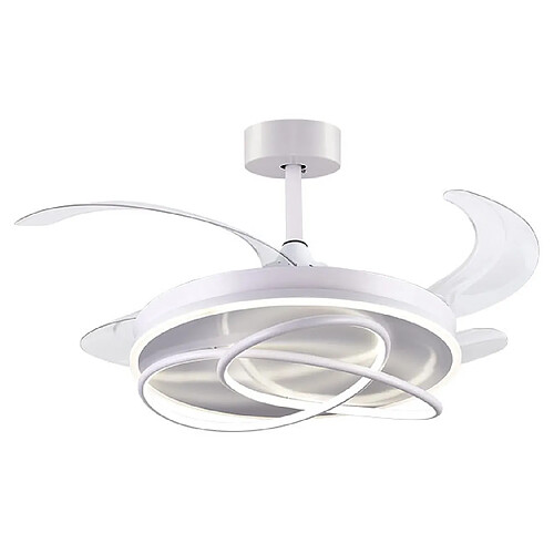 Ventilateur de plafond ATLAS blanc, 4 pales escamotables, 80W LED 3000|4000|6000K, H35xP.108/50cm