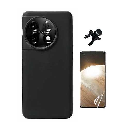 Kit De Film Hydrogel À Coque Complète Avant + Coque En Silicone Liquide + Support Voiture Magnétique Renforcé Phonecare Pour OnePlus 11 - Noir