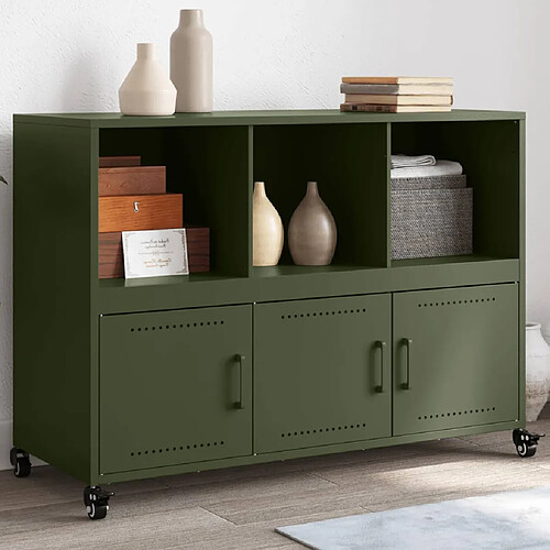 vidaXL Buffet vert olive 100,5x39x72 cm acier laminé à froid