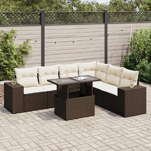 vidaXL Salon de jardin avec coussins 7 pcs marron résine tressée