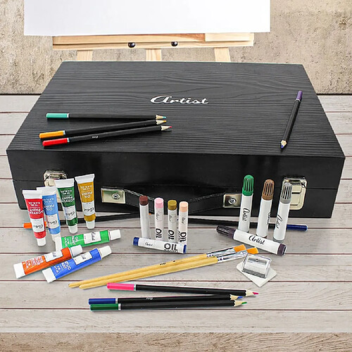 Ecd Germany Artist Kit de peinture avec boîte en bois 174 pcs