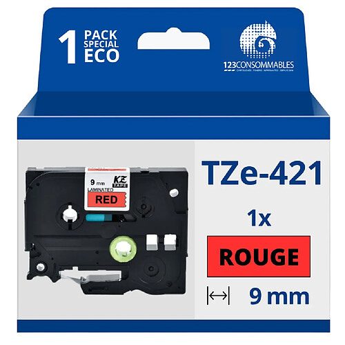 123Consommables Ruban compatible Brother TZe421 - Texte noir sur fond rouge