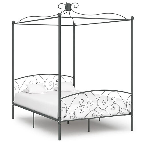 Maison Chic Lit adulte - Cadre de lit à baldaquin,Structure du lit Contemporain Gris Métal 140 x 200 cm -MN67096