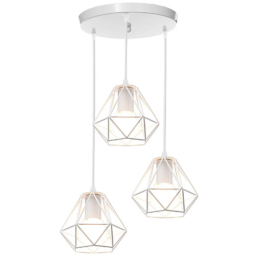 Stoex Plafonnier Rétro À 3 Lumières Suspension Luminaire D'Intérieur Vintage Blanc Suspension Lustre Fer Métallique , Pour Bureau, Salle À Manger