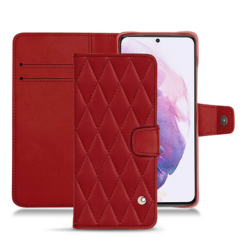 Housse cuir Samsung Galaxy S21 - Rabat portefeuille - Rouge - Couture ( Nappa - Pantone #d50032 ) - NOREVE