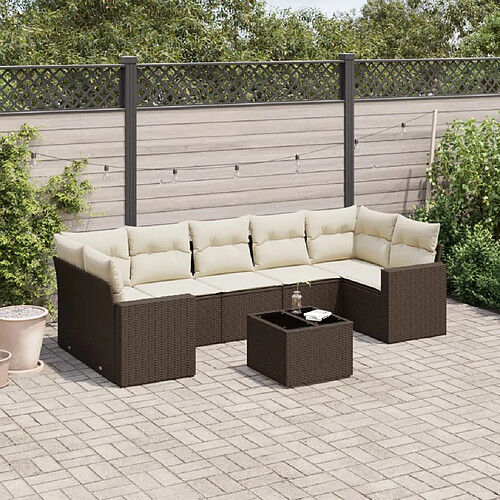 vidaXL Salon de jardin 8 pcs avec coussins marron résine tressée