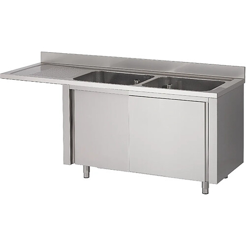 Plonge Inox sur Meuble EspaceLave-Vaisselle 2 Bacs à Droite Gamme 600 - Fabrinox