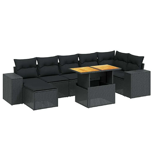 Maison Chic Ensemble Tables et chaises d'extérieur 8 pcs avec coussins,Salon de jardin noir résine tressée -GKD426802