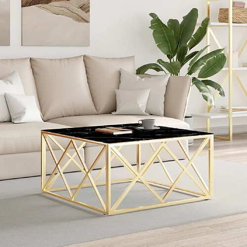 Maison Chic Tabls basse,Table Console pour salon doré 80x80x40 cm acier inoxydable et verre -MN84425