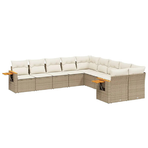 Maison Chic Salon de jardin avec coussins 10 pcs | Ensemble de Table et chaises | Mobilier d'Extérieur beige résine tressée -GKD98190