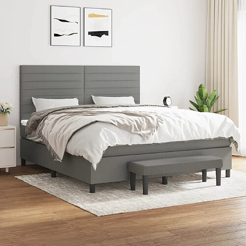 Maison Chic Lit Adulte - Lit simple Lit à sommier tapissier avec matelas moelleux - Meuble de Chambre - Gris foncé 160x200cm Tissu -MN54403