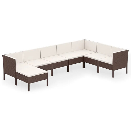 Maison Chic Salon de jardin 8 pcs + coussins - Mobilier/Meubles de jardin - Table et chaises d'extérieur Résine tressée Marron -MN38608