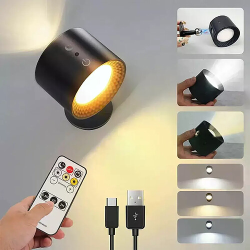 Lampe murale à double tête à LED avec télécommande tactile, pivotante sur 360°, rechargeable par USB et sans fil, veilleuse portable pour chambre à coucher, lampe de lecture