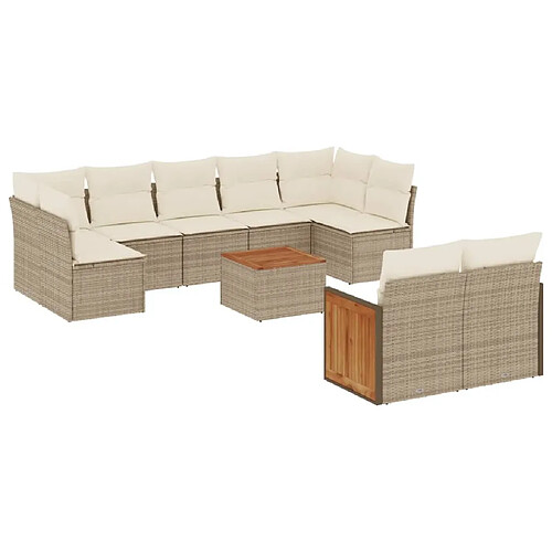 Maison Chic Salon de jardin avec coussins 10 pcs | Ensemble de Table et chaises | Mobilier d'Extérieur beige résine tressée -GKD97281