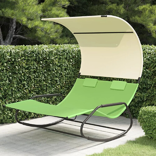 Maison Chic Chaise longue | Transat Bain de soleil double à bascule avec auvent Vert et crème -GKD56454