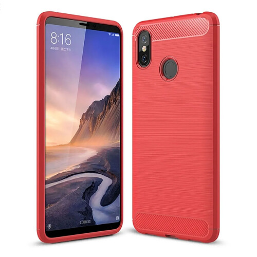 Wewoo Coque TPU Antichoc en Fibre de Carbone Texture Brossée pour Xiaomi Mi Max 3 Rouge