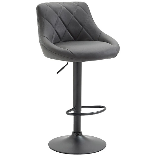 Decoshop26 Tabouret de bar en synthétique gris pivotant avec repose-pieds métal noir coutures décoratives TDB10583