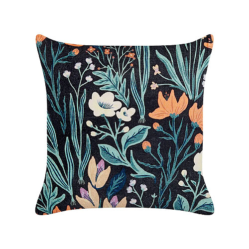 Beliani Coussin OSMUNDA Coton 45 x 45 cm Floral Noir