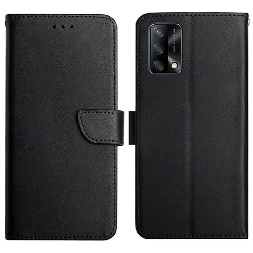 Etui en cuir véritable antichoc, texture nappa avec support, noir pour votre Oppo A74 4G/Oppo F19