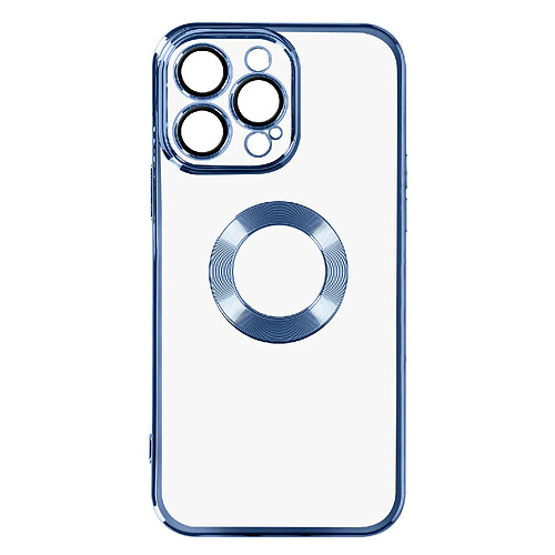 Avizar Coque iPhone 14 Pro Max Silicone Caméra Protégée Transparent Contour bleu Chromé