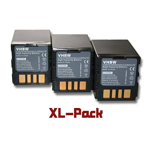 vhbw set de 3 batteries 2200mAh pour caméscope JVC GR-D239, GR-D240, GR-D240E, GR-D240EG, GR-D240EX, GR-D245, GR-D245E, GR-D245EG, GR-D247, GR-D250.