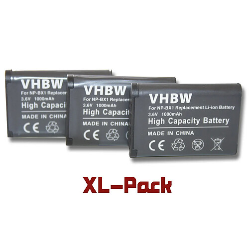 vhbw 3x Li-Ion batterie 1000mAh (3.6V) pour appareil photo Sony Cybershot DSC-RX100 V, DSC-RX100 IV, RX100M5, RX100 Mark 5, RX100M5A remplace NP-BX1