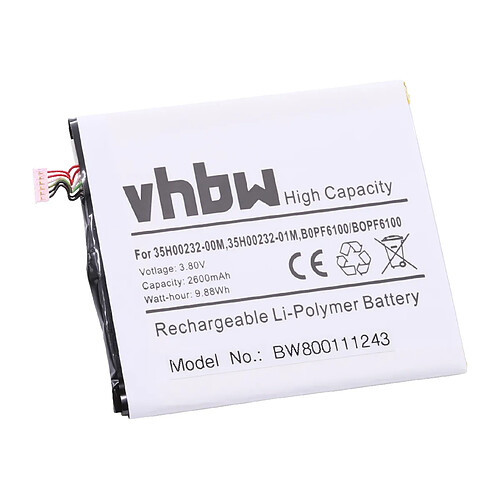 vhbw Li-Polymer Batterie 2600mAh (3.8V) pour téléphone portable Smartphone HTC Desire 820, 820G, 820q, 820s, 820T, 820u, 826 comme BOPF6100.