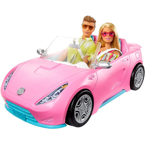 Barbie et Ken coffret voiture décapotable, piscine avec toboggan, 2 poupées en maillot de bain, tenues et accessoires inclus, jouet pour enfant, GJB71