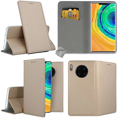 Htdmobiles Housse etui portefeuille avec coque intérieure en silicone pour Huawei Mate 30 Pro + verre trempe - OR MAGNET