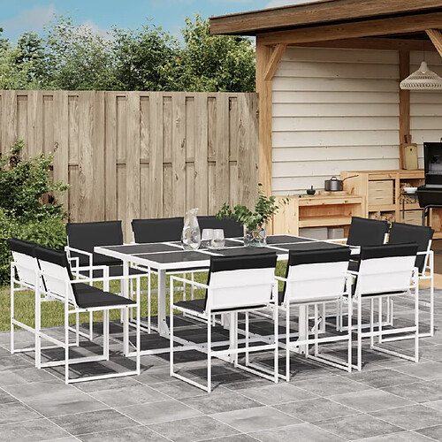 vidaXL Ensemble à manger de jardin avec coussins 11pcs blanc textilène