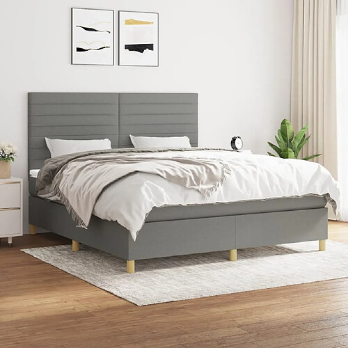 Maison Chic Lit Adulte - Lit simple Lit à sommier tapissier avec matelas moelleux - Meuble de Chambre - Gris foncé 160x200cm Tissu -MN58979