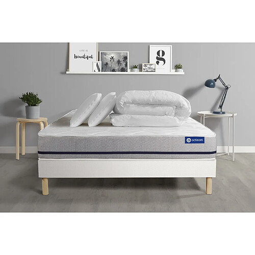 ACTISOM Pack prêt à dormir matelas 200x200 ACTIMEMO SOFT 3zones de confort + sommier KIT blanc + 2 oreillers + couette