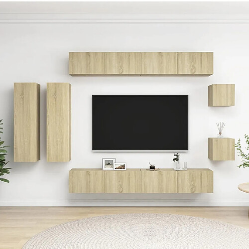 Maison Chic Ensemble de meubles TV 8 pcs | Banc TV Moderne pour salon | Meuble de Rangement - Chêne sonoma Aggloméré -MN64445