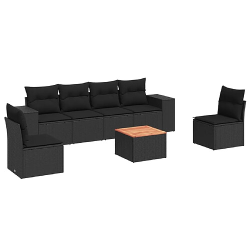 Maison Chic Salon de jardin 7 pcs avec coussins | Ensemble de Table et chaises | Mobilier d'Extérieur noir résine tressée -GKD15280