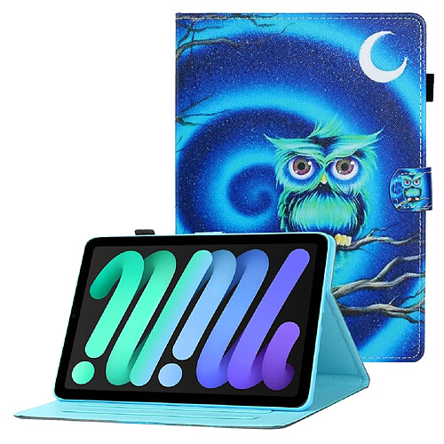 Etui en PU ligne de couture à texture croisée avec support et porte-cartes lune et hibou pour votre Apple iPad mini (2021)