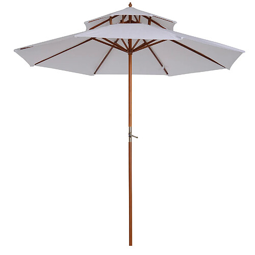 Outsunny Parasol en bois peuplier droit 2 toit polyester 180 g/m² dia. 2,7 x 2,6H m blanc