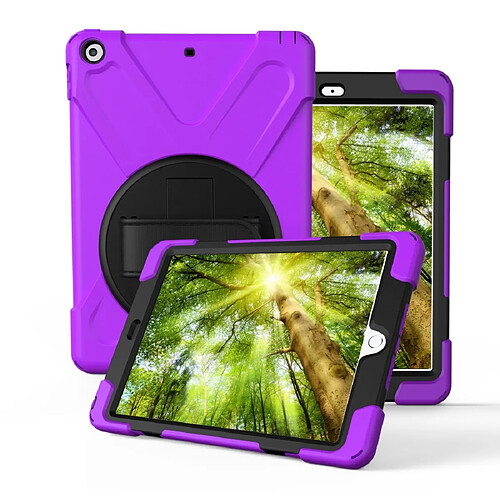 Wewoo Housse Étui Coque Pour iPad 10.2 ?2019? Rotation à 360 degrés PC + de protection en silicone avec support et dragonne violet