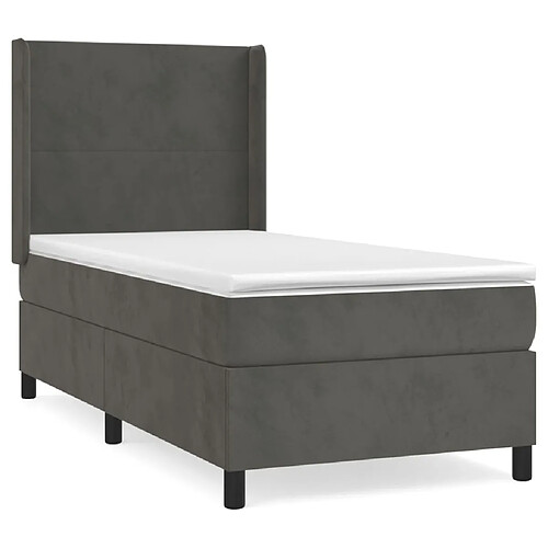 Maison Chic Lit adulte- Lit + matelas,Sommier à lattes de lit et matelas Gris foncé 90x190 cm Velours -GKD88261