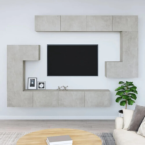 Maison Chic Meuble TV scandinave mural Banc TV suspendu pour salon - Gris béton Bois d'ingénierie -MN66644