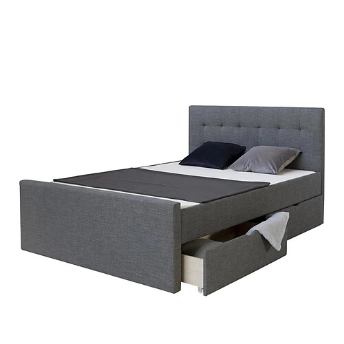 Homestyle4U Lit rembourre 180x200 lit double gris avec sommier a lattes 2 tiroirs