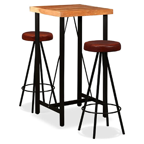 vidaXL Ensemble de bar 3 pcs Bois d'acacia massif et cuir véritable