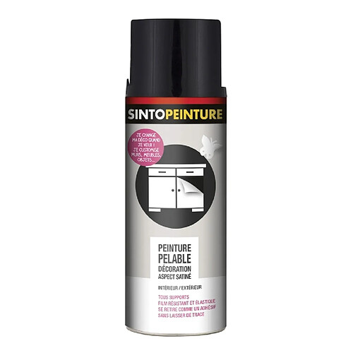 Peinture pelable - Aspect satiné - Noir - 400 ml - SINTO