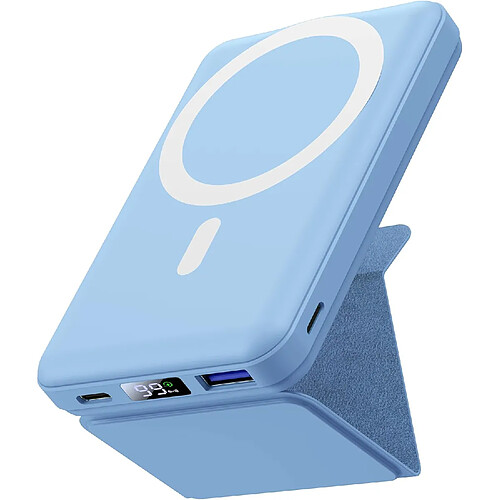 SANAG Batterie Externe Magnétique, Compatible Avec Magsafe, 10000Mah Power Bank Charge Rapide Pd 22.5W Avec Support Pliable, Affichage Led, Compatible Iphone 15/14/13/12/Pro/Pro (Baby Bleu)