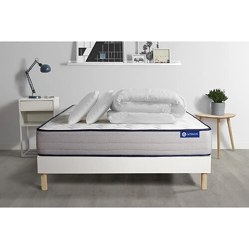 ACTISOM Pack prêt à dormir matelas Latex et Mémoire de forme ACTILATEX FORM 200x200 cm + sommier KIT blanc + 2 oreillers + couette