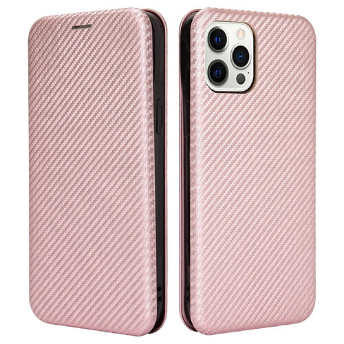 Coque en TPU + PU fibre de carbone auto-absorbée avec sangle or rose pour votre Apple iPhone 13 Pro 6.1 pouces