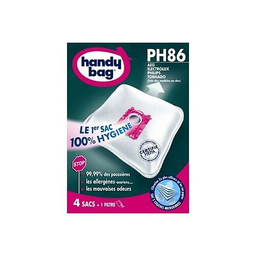 Sacs aspirateurs Handy bag PH86/PH96 - Philips, Electrolux, AEG, Tornado - 4 sacs + 1 filtre sortie d'air a découper