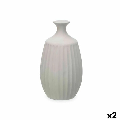 Gift Decor Vase Gris Céramique 21 x 39 x 21 cm (2 Unités) Rayures