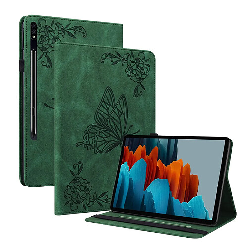 Etui en PU motif papillon et fleur avec support et porte-carte vert pour votre Samsung Galaxy Tab S8