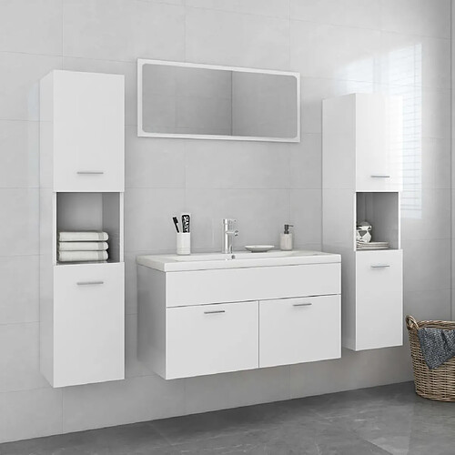 ComfortXL Ensemble De Meubles De Salle De Bain Blanc Brillant Aggloméré