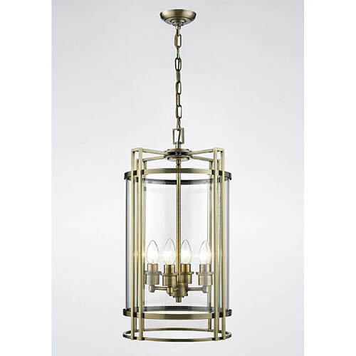 Luminaire Center Suspension Eaton 4 Ampoules laiton antique/verre